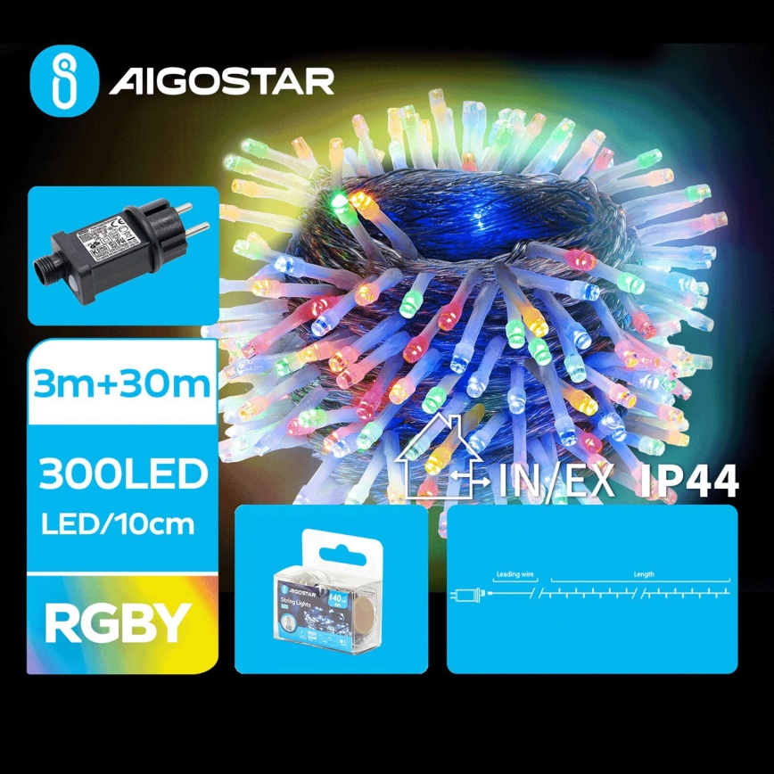 Aigostar - LED vanjski božićni lanac 300xLED/8 funkcija 33m IP44 višebojni
