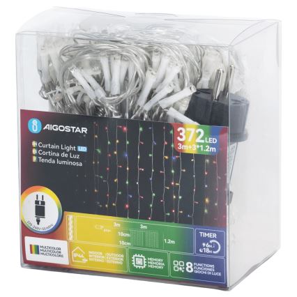 Aigostar - LED vanjski božićni lanac 372xLED/8 funkcija 6x1,2m IP44 višebojno