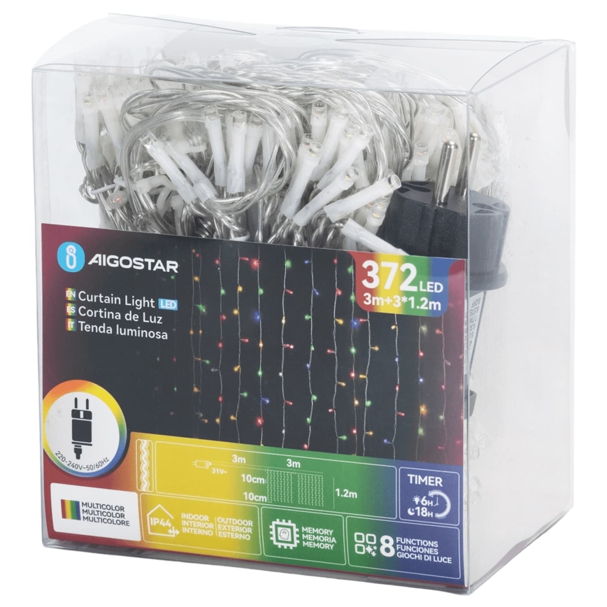 Aigostar - LED vanjski božićni lanac 372xLED/8 funkcija 6x1,2m IP44 višebojno