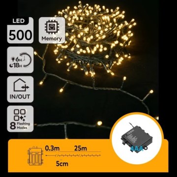Aigostar - LED vanjski božićni lanac 500xLED/8 funkcija 4xAA 25,3 m IP44 topla bijela