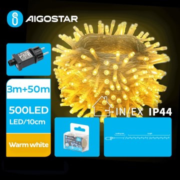 Aigostar - LED vanjski božićni lanac 500xLED/8 funkcija 53m IP44 toplo bijela