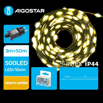 Aigostar - LED vanjski božićni lanac 500xLED/8 funkcija 53m IP44 toplo bijela