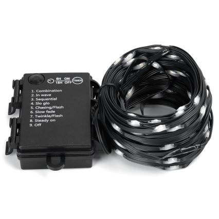 Aigostar -LED vanjski božićni lanac 50xLED/8 funkcija 3xAA 5,3m IP44 hladno bijela