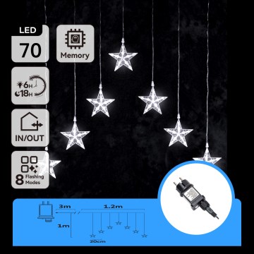 Aigostar - LED vanjski božićni lanac 70xLED 1,2x1m IP44 hladno bijele zvijezde