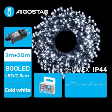 Aigostar - LED vanjski božićni lanac 800xLED/8 funkcija 23m IP44 hladno bijela
