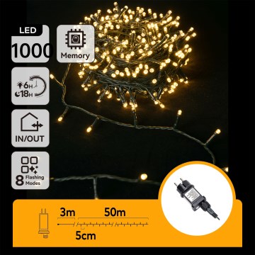 Aigostar - LED Vanjski božićni niz 1000xLED/8 funkcija 53m IP44 topla bijela