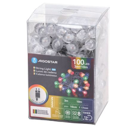 Aigostar - LED vanjski božićni niz 100xLED/8 funkcija 13m IP44 višebojno