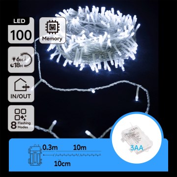 Aigostar - LED Vanjski Božićni Niz 100xLED/8 funkcija/3xAA 10,3m IP44 hladno bijela