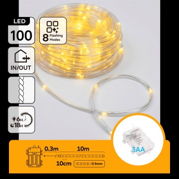 Aigostar - LED vanjski božićni niz 100xLED/8 funkcija 3xAA 10,3m IP44 topla bijela