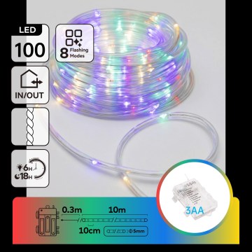 Aigostar - LED vanjski božićni niz 100xLED/8 funkcija 3xAA 10,3m IP44 višebojni