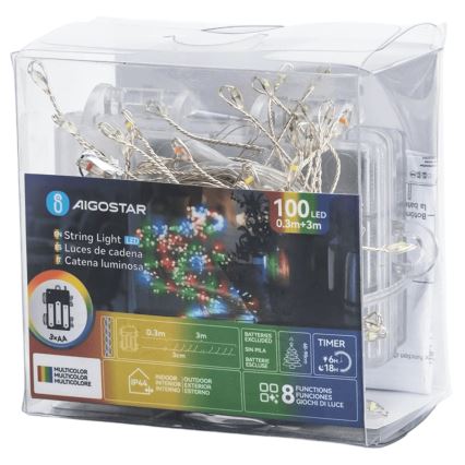 Aigostar - LED Vanjski božićni niz 100xLED/8 funkcija 3xAA 3,3m IP44 višebojno