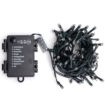 Aigostar - Vanjski božićni LED niz 100 LED/8 funkcija, 3xAA, 5,3 m, IP44, topla bijela