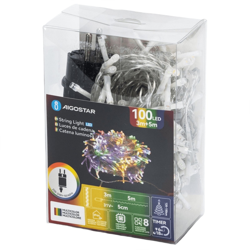 Aigostar - LED vanjski božićni niz 100xLED/8 funkcija 5,3m IP44 višebojni