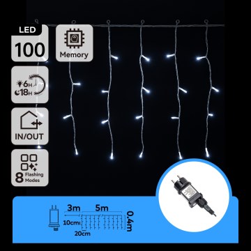 Aigostar - LED vanjski božićni niz 100xLED/8 funkcija 5x0,4m IP44 hladna bijela