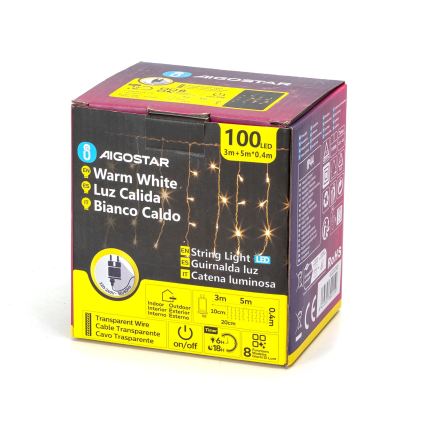 Aigostar - LED vanjski božićni niz 100xLED/8 funkcija 8x0,4m IP44 topla bijela