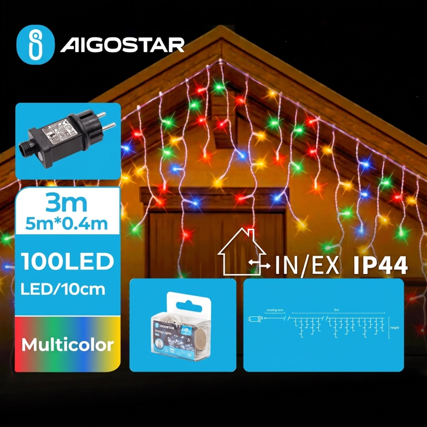 Aigostar - LED vanjski božićni niz 100xLED/8 funkcija 8x0,4m IP44 višebojno
