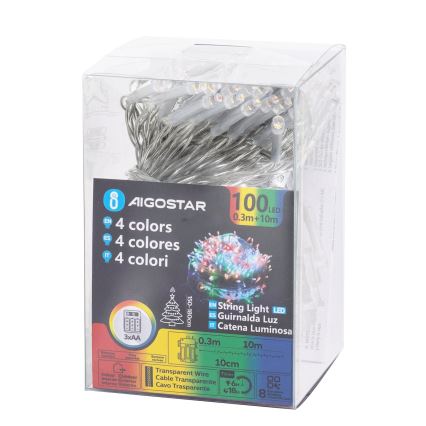 Aigostar - LED vanjski božićni niz 100xLED/8 funkcija 3xAA 10,3m IP44 višebojno