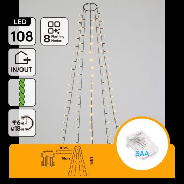 Aigostar - LED vanjski božićni niz 108xLED/8 funkcija 3xAA 1,8m IP44 topla bijela