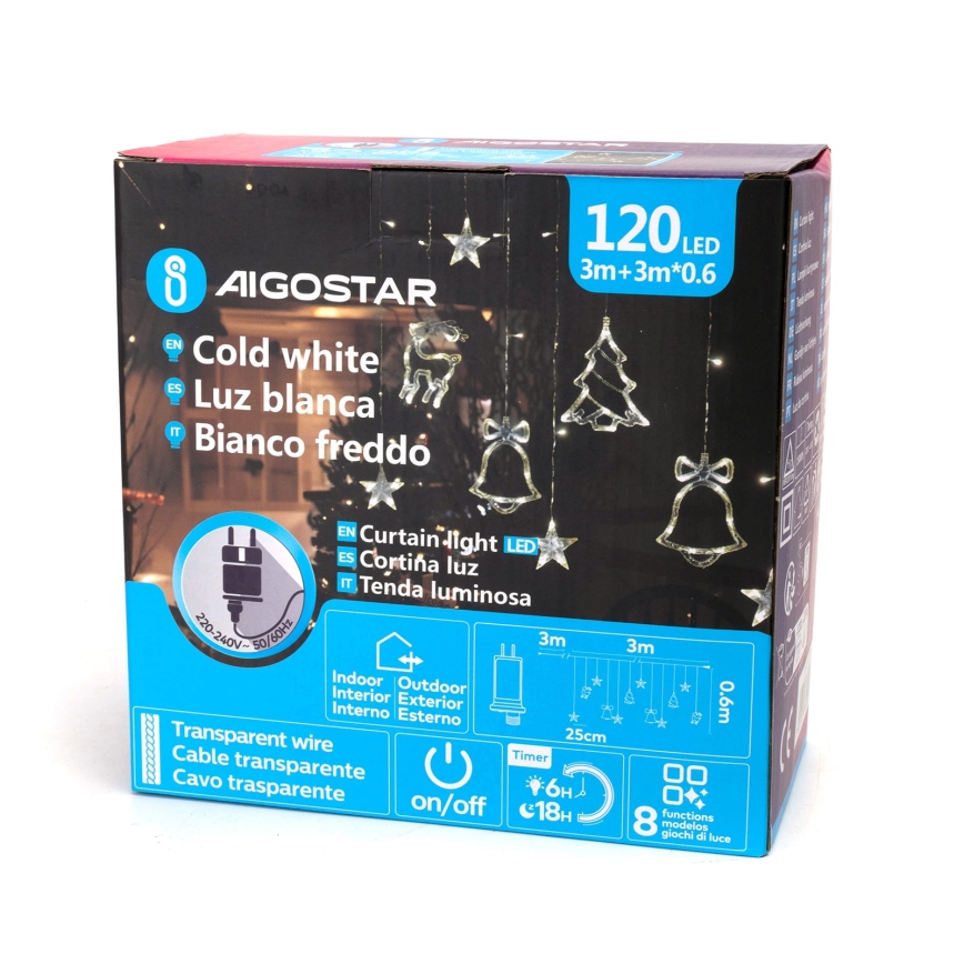 Aigostar - LED Vanjski božićni niz 120xLED/8 funkcija 3x0,6m IP44 hladno bijela + daljinski upravljač