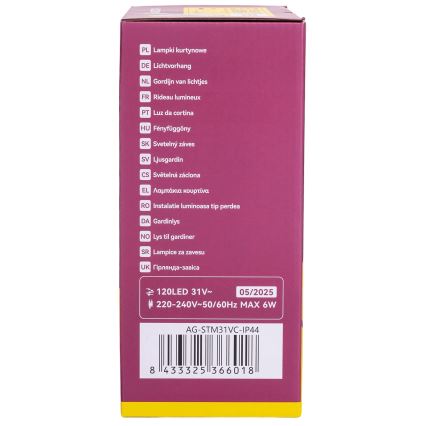 Aigostar - LED vanjski božićni niz 120xLED/6W/230V/8 funkcija 3x0,6m IP44 topla bijela + daljinski upravljač