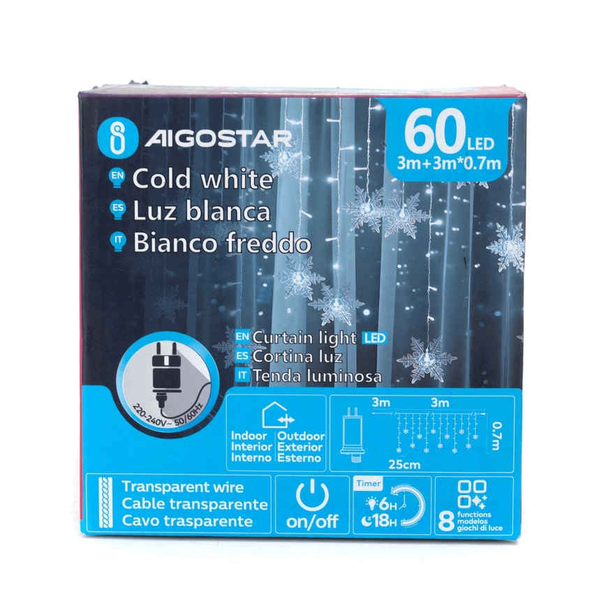 Aigostar - Vanjski LED lanac 120xLED/8 funkcija 3x0,7m IP44 hladno bijela + daljinski upravljač