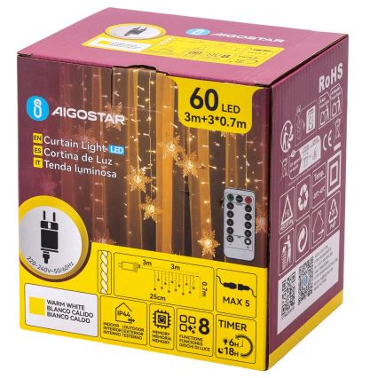 Aigostar - LED vanjski božićni niz 120xLED/8 funkcija 3x0,7m IP44 topla bijela + s daljinskim upravljačem