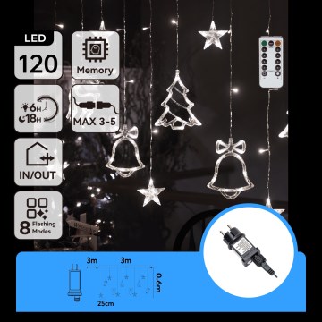 Aigostar - LED Vanjski božićni niz 120xLED/8 funkcija 3x0,6m IP44 hladno bijela + daljinski upravljač