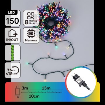 Aigostar - LED vanjski božićni niz 150 LED/8 funkcija, 18 m, IP44, višebojno