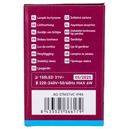 Aigostar - LED vanjski božićni niz 150xLED/6W/230V/8 funkcija 1,5x1m IP44 hladna bijela + daljinsko upravljanje