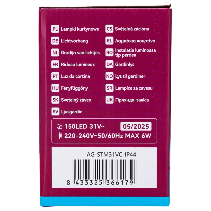 Aigostar - LED vanjski božićni niz 150xLED/6W/230V/8 funkcija 1,5x1m IP44 hladna bijela + daljinsko upravljanje
