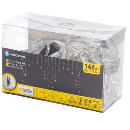 Aigostar - LED vanjski božićni niz 168xLED/8 funkcija 3x1,5m IP44 tople bijele zvijezde