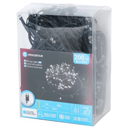 Aigostar - LED vanjske božićne lampice 200xLED/8 funkcija 20m IP44 hladna bijela