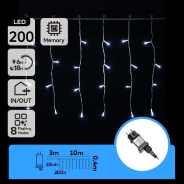 Aigostar - LED vanjski božićni niz 200xLED/3,6W/230V/8 funkcija 10x0,4m IP44 hladno bijela