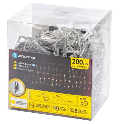 Aigostar - LED vanjski svjetlosni niz 200xLED/8 funkcija 10x0,4m IP44 topla bijela