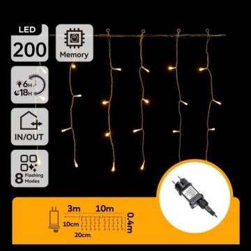 Aigostar - LED vanjski božićni niz 200xLED/8 funkcija 10x0,4m IP44 topla bijela