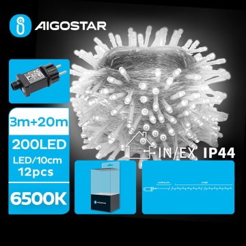 Aigostar - LED Vanjski božićni niz 200xLED/8 funkcija 23m IP44 hladno bijela