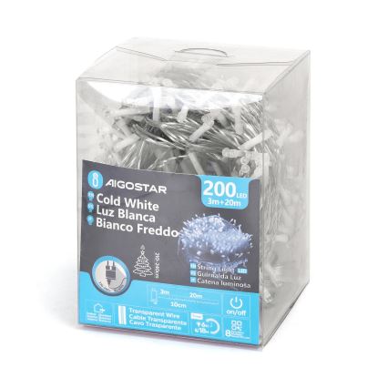 Aigostar - LED vanjski božićni niz 200xLED/8 funkcija 23m IP44 hladno bijela