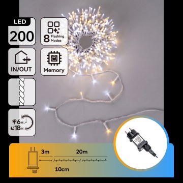 Aigostar - LED vanjski božićni niz 200xLED/8 funkcija 23m IP44 topla bijela/hladna bijela