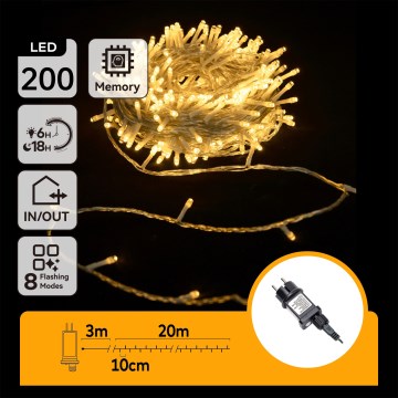 Aigostar - LED vanjski božićni niz 200xLED/8 funkcija 23m IP44 topla bijela