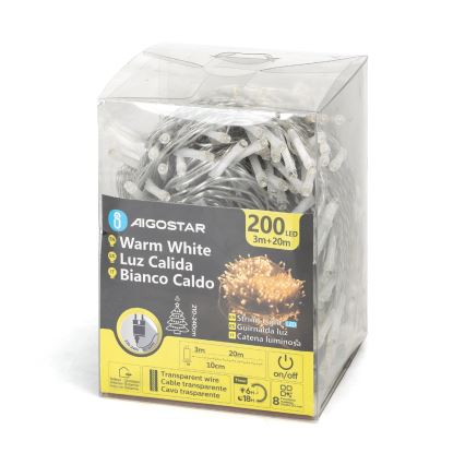 Aigostar - LED vanjski božićni niz 200xLED/8 funkcija 23m IP44 topla bijela