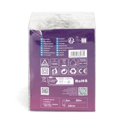 Aigostar - LED vanjski božićni niz 200xLED/8 funkcija 23m IP44 topla bijela