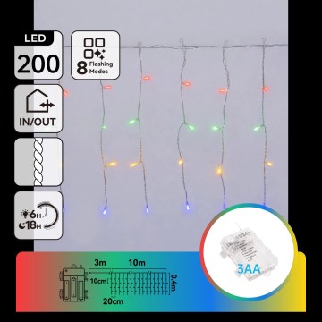 Aigostar - LED vanjski božićni niz 200xLED/8 funkcija 3xAA 13x0,4m IP44 višebojni