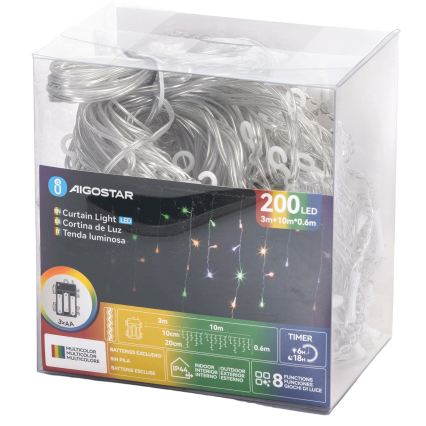 Aigostar - LED vanjski božićni lanac 200xLED/8 funkcija 3xAA 13x0,6 m IP44 višebojno