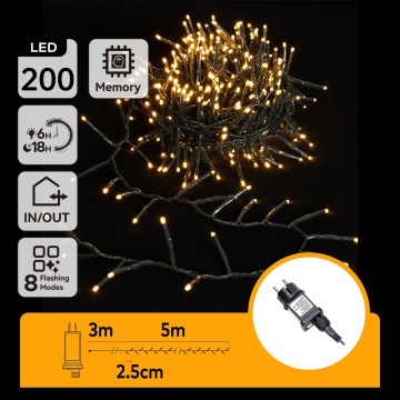 Aigostar - LED vanjski božićni niz 200xLED/8 funkcija 8m IP44 topla bijela