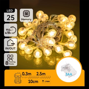 Aigostar - LED vanjski božićni niz 25xLED/3xAA/8 funkcija 2,8 m IP44 topla bijela