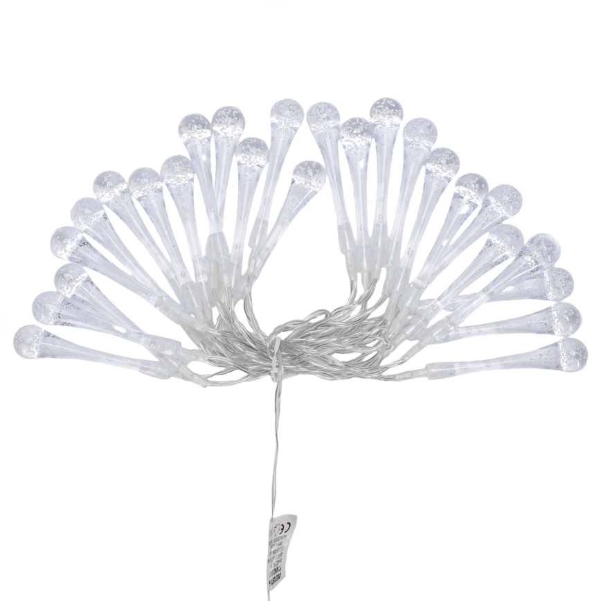 Aigostar - LED vanjski božićni niz 25x LED / 8 funkcija, 3x AA, 2,5 m, IP44, toplo bijela, u obliku kapljica