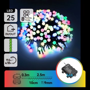 Aigostar - LED vanjski božićni niz 25xLED/8 funkcija 3xAA 2,8m IP44 višebojni