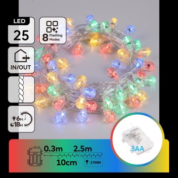 Aigostar - LED vanjski božićni niz 25xLED/8 funkcija 3xAA 2,8m IP44 višebojno