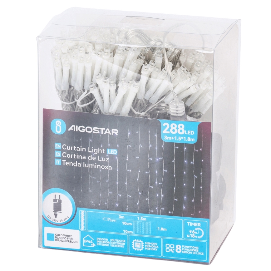 Aigostar - LED vanjski svjetlosni lanac 288xLED/8 funkcija 1,5x1,8m IP44 hladno bijela