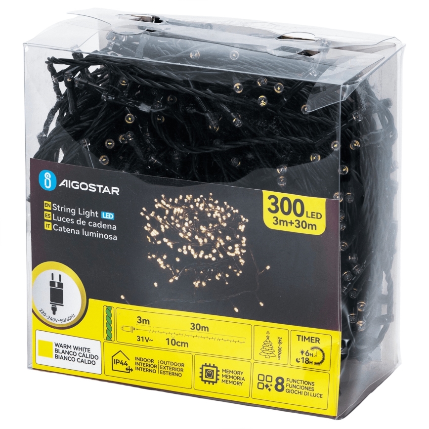 Aigostar - LED vanjski božićni niz 300 LED/8 funkcija, 30 m, IP44, topla bijela